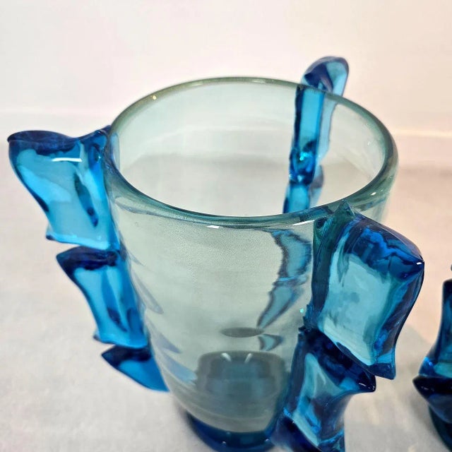 Pair of Signed Blue Murano Glass Vases 1980 For Sale In Dallas - Image 6 of 10