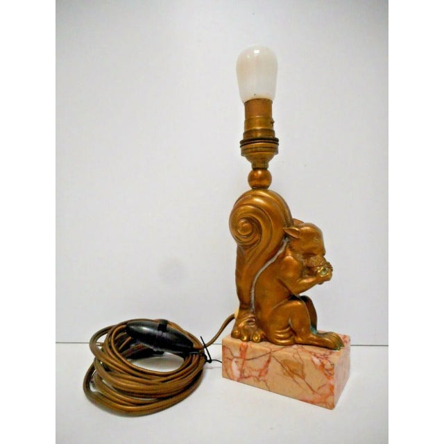 1920's French Art Deco Dore Bronze Sculptural Squirrel With Acorn Table Lamp For Sale - Image 11 of 11