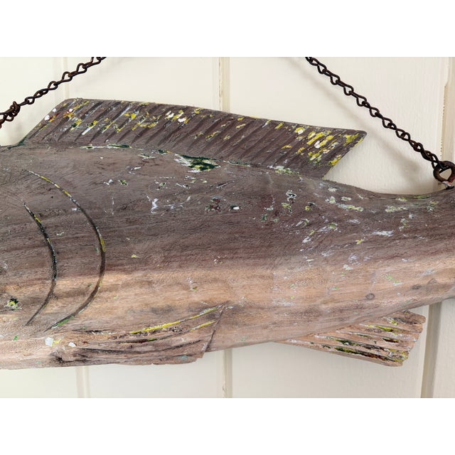 Early 20th Century New England Folk Art Hand-Carved Wooden Fish Trade Sign For Sale In South Bend - Image 6 of 12
