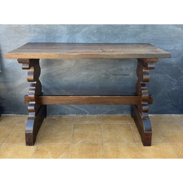 Wood Spanish Rustic Trestle Console Table, 1940s For Sale - Image 7 of 10