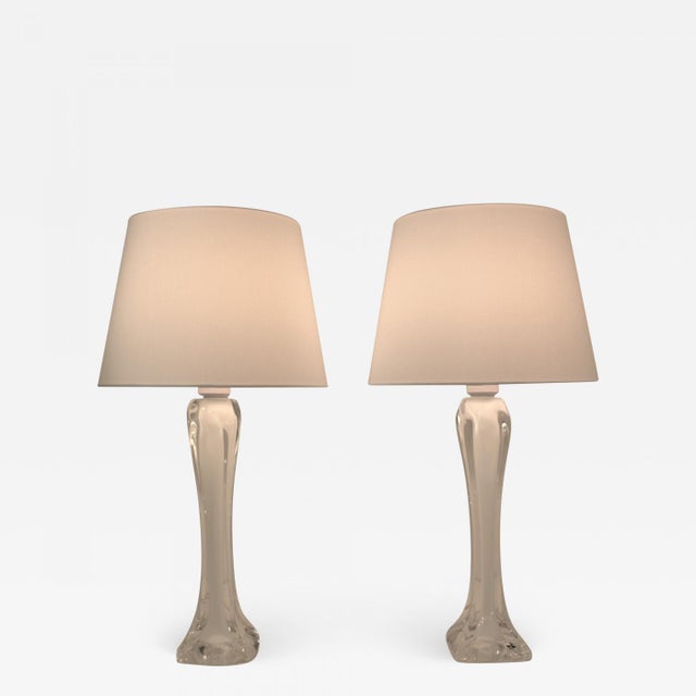 Large Art Glass Table Lamps by Paul Kedelv for Flygsfors, 1950s, Set of 2 For Sale - Image 11 of 11