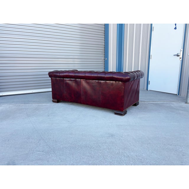 1960s Mid Century Chesterfield Burgundy Leather Tufted Sofa For Sale - Image 10 of 10