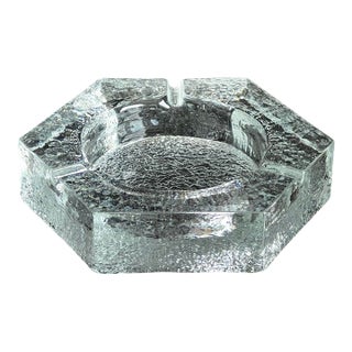 Extra Large MCM Ice Glass Hexagon Ashtray For Sale