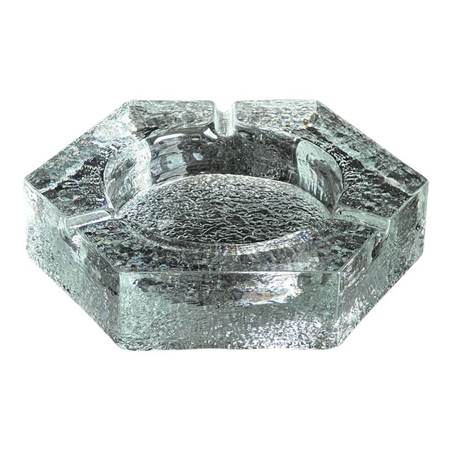 Extra Large MCM Ice Glass Hexagon Ashtray For Sale