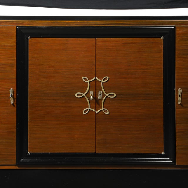 Art Deco Directoire Style Sideboard in Book-Matched Walnut & Black Lacquer on Plinth Base For Sale - Image 3 of 11