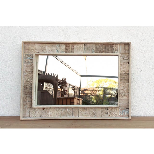 1990s Carved Bleached Wood Tribal Mirror For Sale - Image 5 of 8