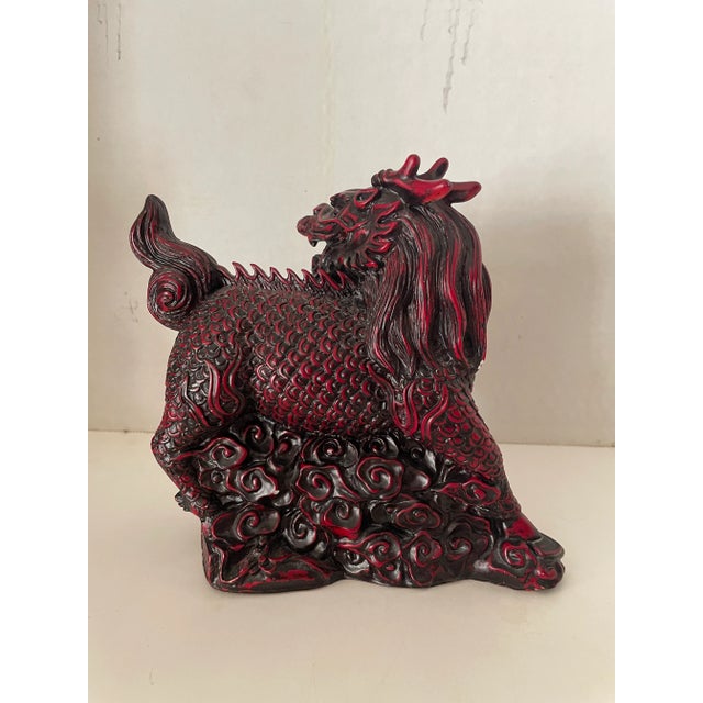 Chinese Vintage 1990s Red Cinnabar Chinese Food Dogs a Pair For Sale - Image 3 of 12