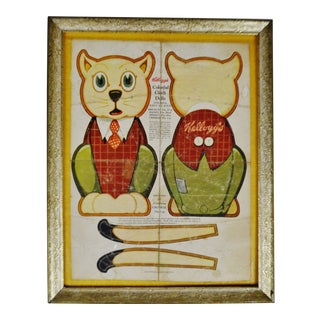 Vintage 1935 Framed Kellogg's Cereal Crinkle the Cat Cloth Doll Cutout For Sale