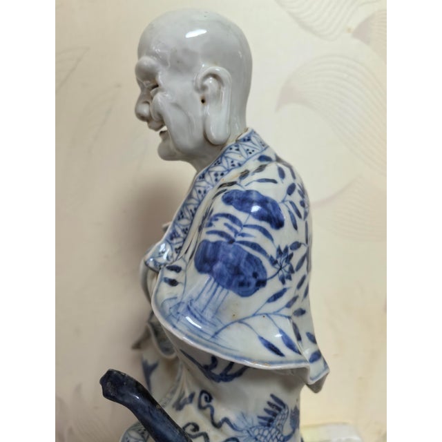 Chinese Vintage Ceramic Buddhist Sculpture,Hand Carved Blue and White Porcelain the Eighteen Arhats Statue For Sale In Seattle - Image 6 of 11
