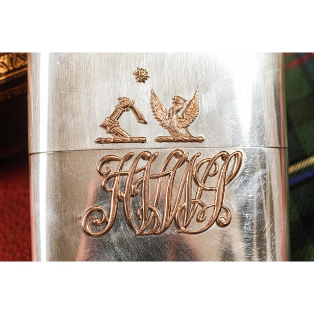 Victorian Exceptional Antique English Victorian Sterling Silver and 9k Gold Cigar Case Tobacciana Armorial Coat of Arms For Sale - Image 3 of 10