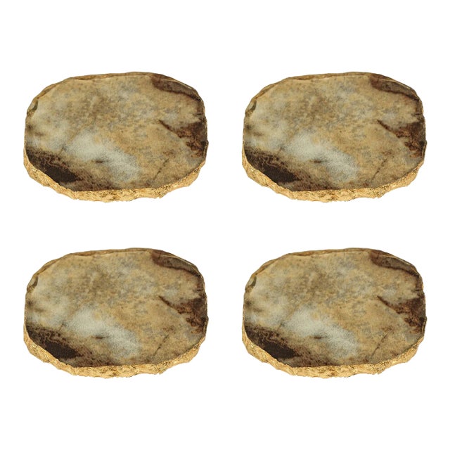 Viken Agate Marble Glass Coasters, Brown, Set of 4 For Sale
