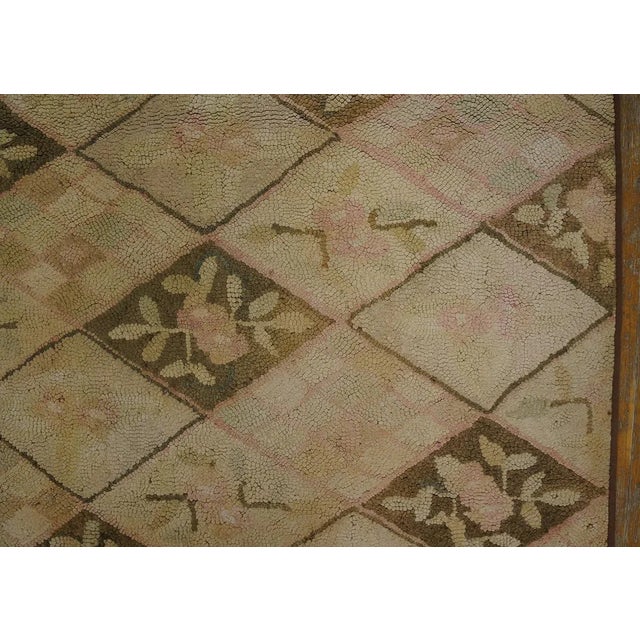 1930s Beige Cream Trellis-Lattice Folk Art Antique American Hooked Small Rug For Sale - Image 9 of 15
