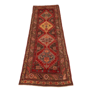 Antique Caucasian Karabagh Hand-Knotted Wool Runner - 10'3" X 3'10"