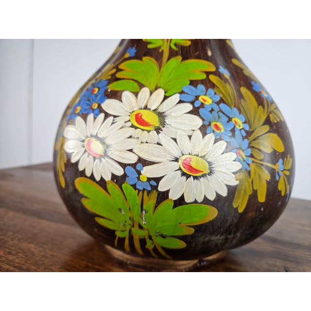 Brown Ceramic Vase with Floral Decorations, 1990 For Sale - Image 12 of 17