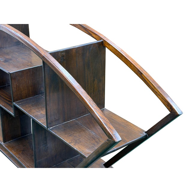Large Size Chinese Dark Brown Fan Shape Display Curio Stand Easel For Sale - Image 11 of 12