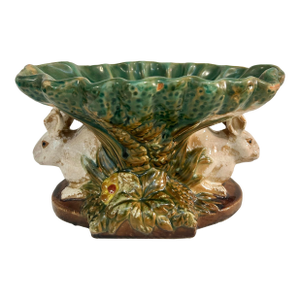 Late 20th Century Majolica Style Bunny Rabbit Compote From Three Hands Corp