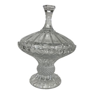 Late 20th Century Godinger Olympia Lead Crystal Pedestal Candy Jar With Lid For Sale