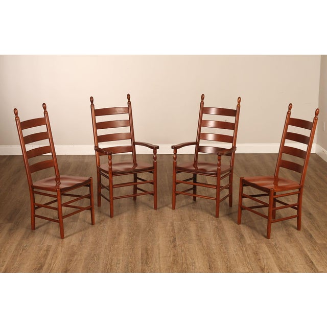 Custom Quality American Made Set of Four Solid Cherry Ladderback Dining Chairs, Includes Two Armchairs