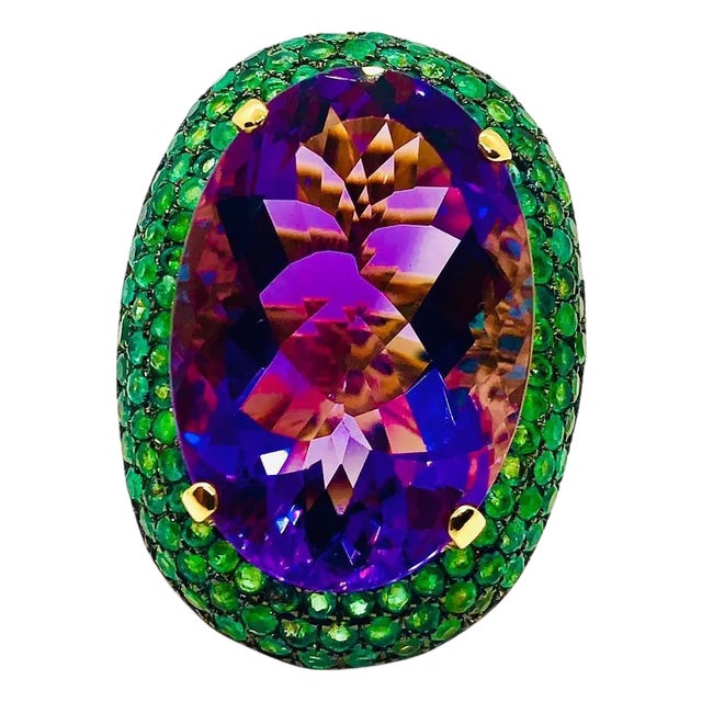 Bochic “Orient” Vintage Natural Amethyst and Ring Set In 18 K Gold & Silver For Sale