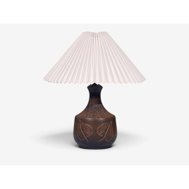 1960s Bromølle Keramik, Leaf Table Lamp, Brown Stoneware For Sale - Image 4 of 10