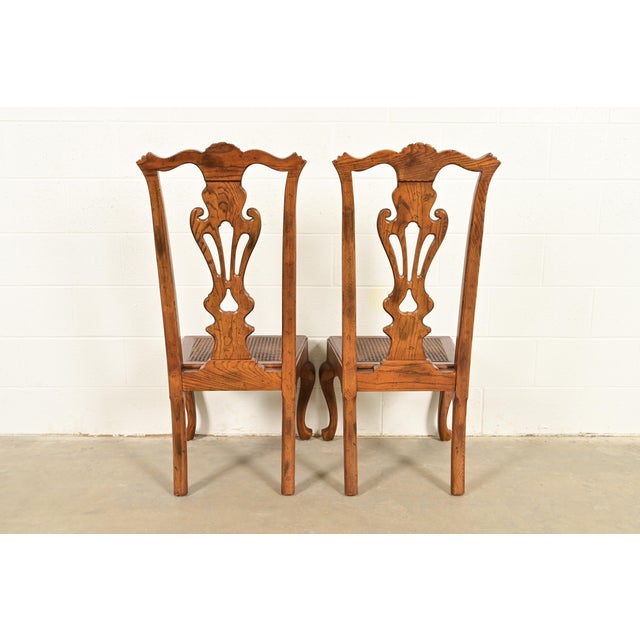 Henredon Georgian Carved Oak and Cane Side Chairs or Dining Chairs, Pair For Sale - Image 11 of 15
