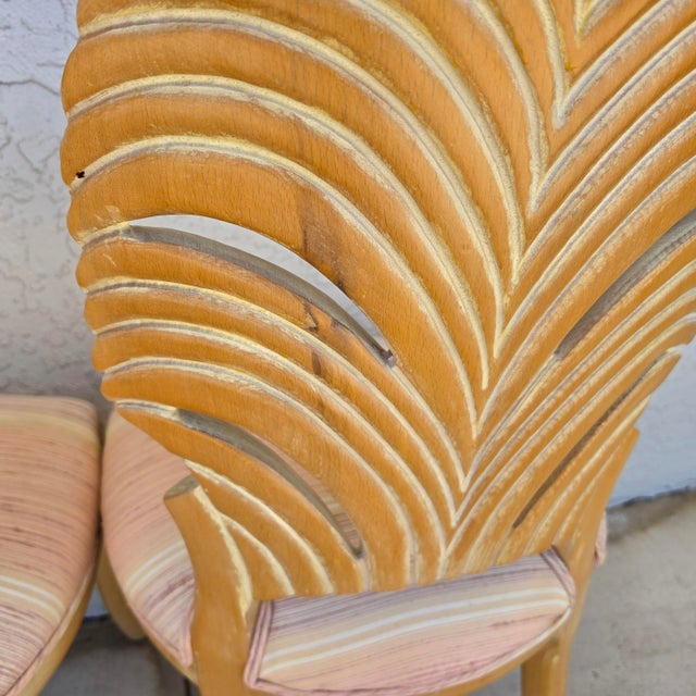 Vintage Venetian Grotto Style Carved Wood Palm Leaf Dining Chairs Set of 4 For Sale - Image 18 of 18