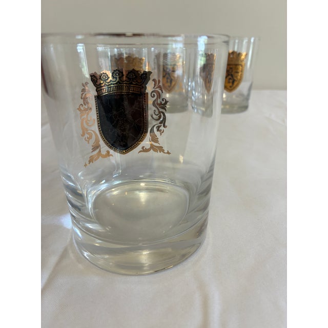 Vintage Gold Heraldic Crest Lowball Glasses, Set of 8 For Sale In Oklahoma City - Image 6 of 11