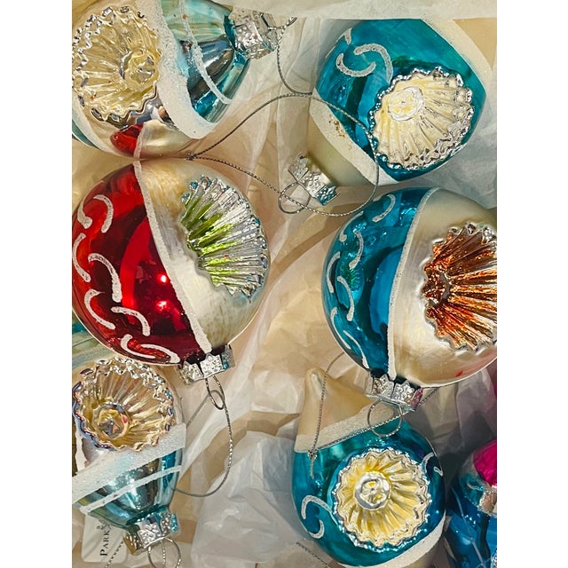 Shabby Chic European Vintage Mercury Glass Indented Christmas Ornaments Set in Box For Sale - Image 3 of 4