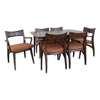 1960s Mid-Century Modern Ebonized Birch "Tuxedo" Dining Set by Heywood-Wakefield - Set of 7 For Sale
