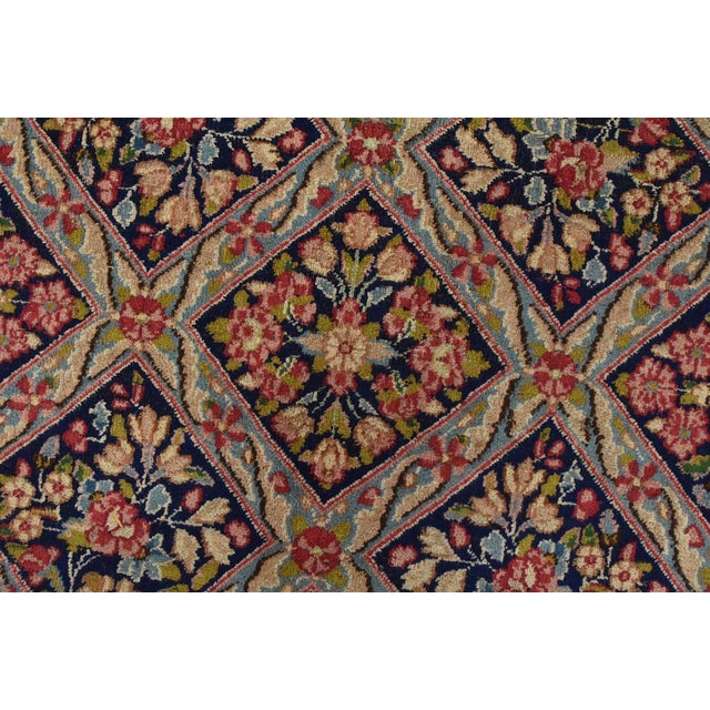 Blue Kerman Rug 9’9” X 13′ Blue Wool Vintage Distressed Hand-Knotted Carpet For Sale - Image 8 of 14