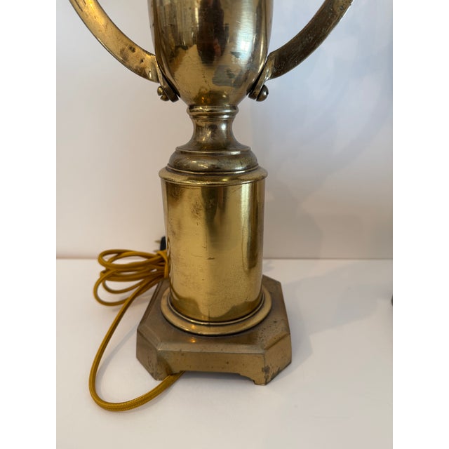 Pair of Vintage English Brass Trophy Form Winged Urn Lamps For Sale - Image 16 of 16