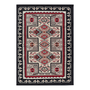 Vintage Hand Woven Native American Design Rug in Gray, Ivory, Black, and Red 4'0 X 6'0