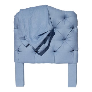 Tufted Blue Fabric Twin Headboard With Matching Bedskirt For Sale