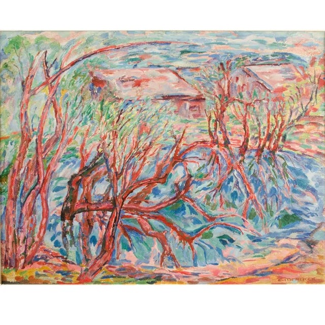 Mid 20th Century Elisabeth Merlicek (Austrian B. 1911- D. 1988) "Fruhling Am Teich" Oil Painting For Sale - Image 5 of 13