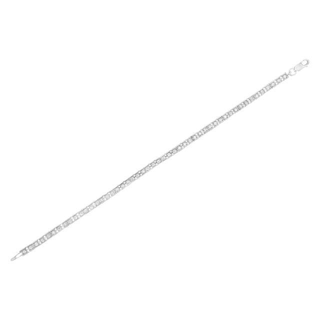 Early 21st Century .925 Sterling Silver 1.0 Cttw Diamond Square Hybrid Link 7" Tennis Bracelet (I-J Color, I2-I3 Clarity) For Sale - Image 5 of 7
