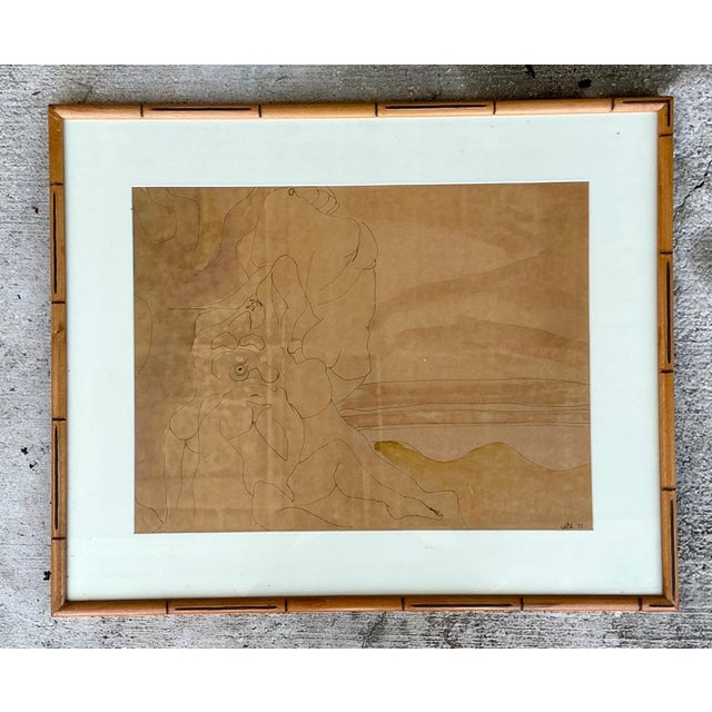 Framed Abstract Figurative Line Drawing For Sale - Image 9 of 16