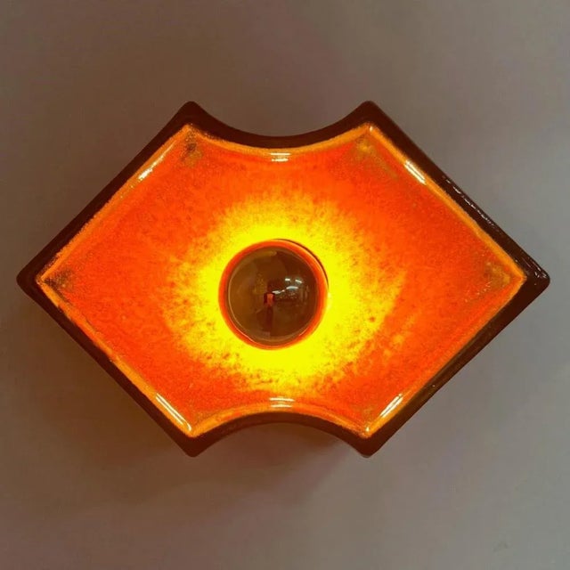 Ceramic Orange and Brown Ceramic Wall Lights Keramik, Germany, 1970s For Sale - Image 7 of 16