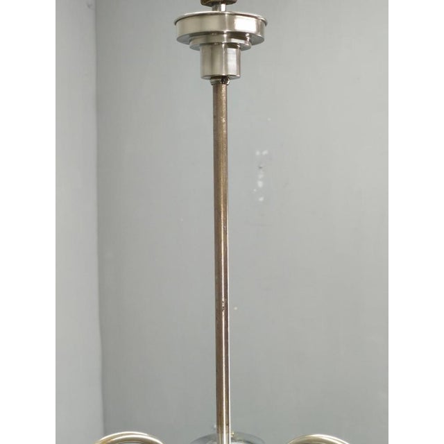 Metal Czech Art Deco Chandelier with Opaline Glass Globes, 1930s For Sale - Image 7 of 11