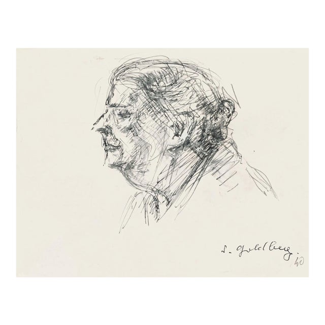 Portrait - Original Pencil and Pen Drawing by S. Goldberg - Mid 20th Century Mid 20th Century For Sale