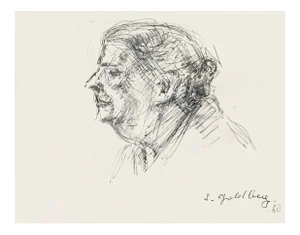 Portrait - Original Pencil and Pen Drawing by S. Goldberg - Mid 20th Century Mid 20th Century