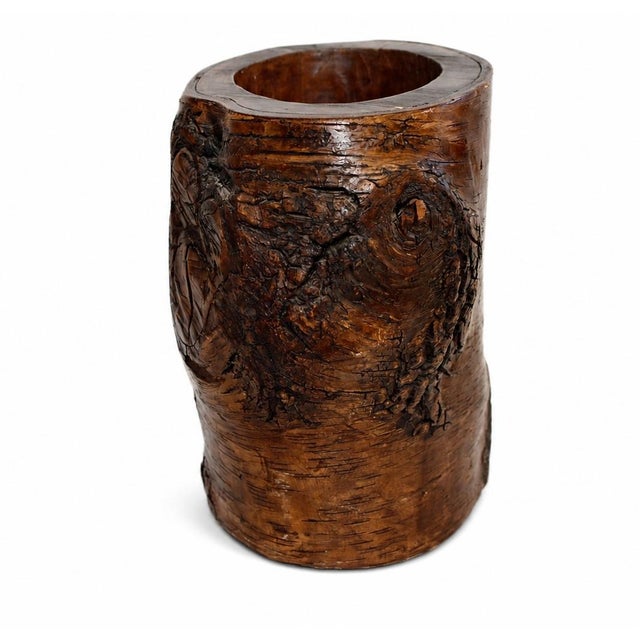 Wood Antique Whole Root Solid Wood Brush Pot Vase Jar 15.75 Lb For Sale - Image 7 of 17