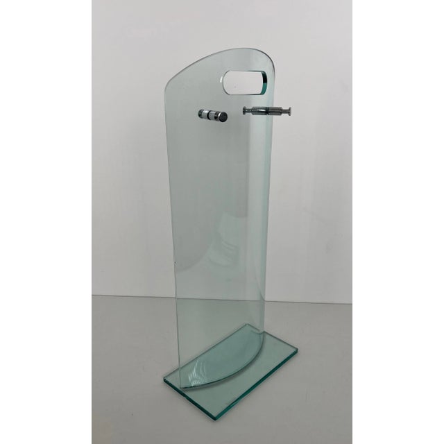 1970s Am Designs Tempered Glass and Brass Fireplace Stand With Brushed Aluminum Tools For Sale - Image 5 of 12