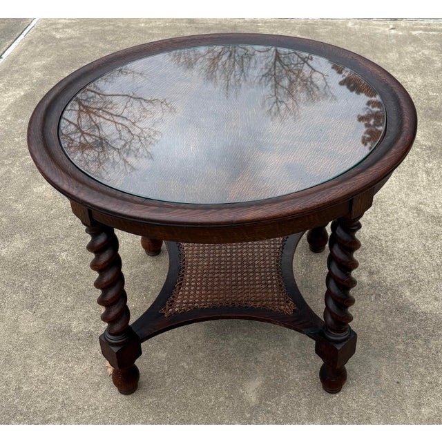English Vintage English Barley Twist Coffee Tble With Glass Top and Cane Bottom For Sale - Image 3 of 10