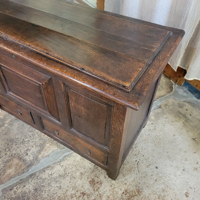 18th Century Period Oak Mule Chest/Trunk With Paneled Front and 2 Drawer Base For Sale - Image 4 of 12