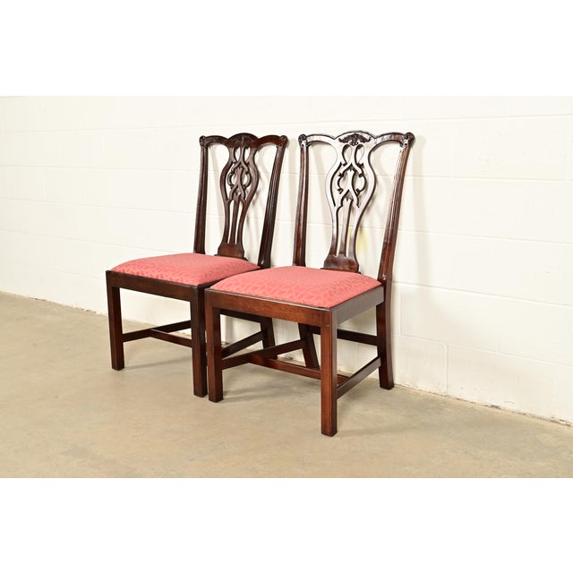 Stickley Stickley Georgian Carved Mahogany Side Chairs or Dining Chairs, Pair For Sale - Image 4 of 14