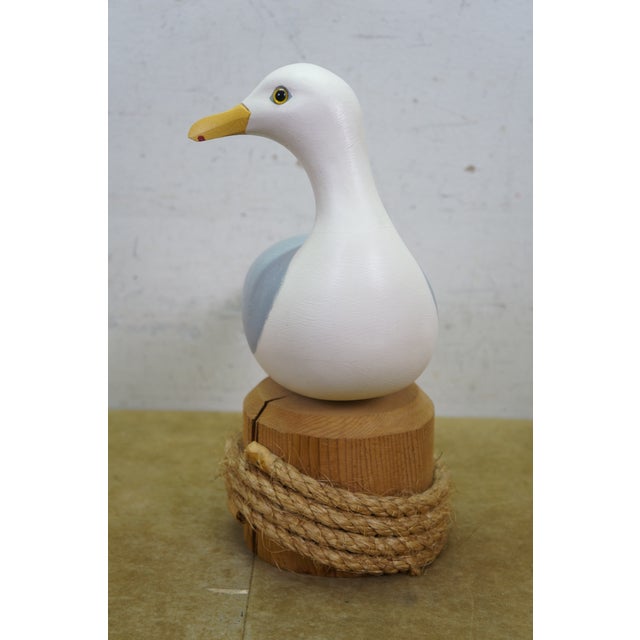 Vintage Lynda C. Bryan Hand Carved Pine Wooden Wildlife Herring Gull Sculpture For Sale - Image 6 of 14