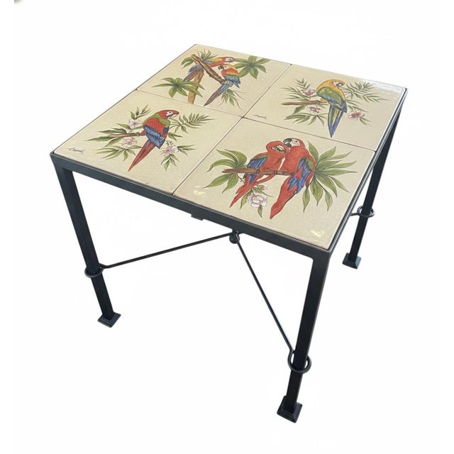 Italian Contemporary Hand-Painted Ceramic Tile Parrot Bistro Table For Sale In West Palm - Image 6 of 12