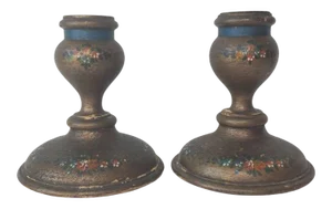 Antique Italian Artist Signed Candle Holders by La Florentina Art - a Pair