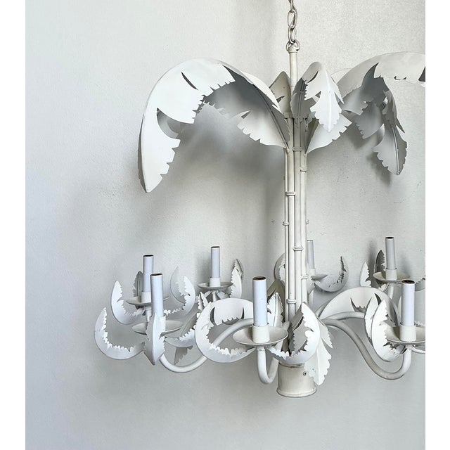 Mid 20th Century Vintage Punch Cut Palm Frond Chandelier For Sale - Image 5 of 12
