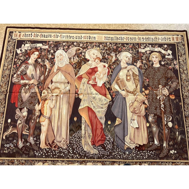 Textile Honor the Woman German Hand Woven Wool and Silk Tapestry For Sale - Image 7 of 10